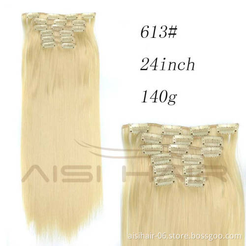Aisi Hair 24 inch Synthetic Clip in Hair Extension 16 Clips 6pcs/Set Silky Straight Hair Extensions Hairpiece For Women